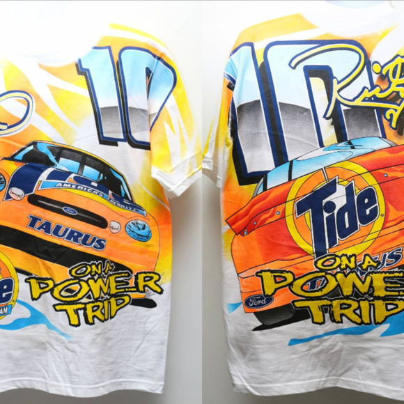 90's RICKY RUDD #10 Tide Racing All-Over-Print Tee - Picture 2 of 7